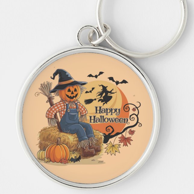 Scarecrow Pumpkin Halloween Rustic Vibes Art Key Ring (Front)