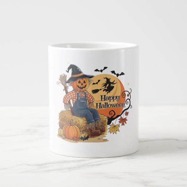 Scarecrow Pumpkin Halloween Rustic Vibes Art Large Coffee Mug (Front)