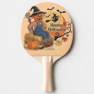 Scarecrow Pumpkin Halloween Rustic Vibes Art Ping Pong Paddle