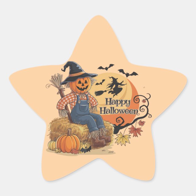 Scarecrow Pumpkin Halloween Rustic Vibes Art Star Sticker (Front)