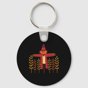Scarecrow Pumpkin Head Wheat Field Autumn Fall Key Ring