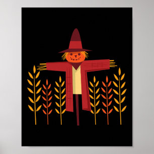 Scarecrow Pumpkin Head Wheat Field Autumn Fall  Poster