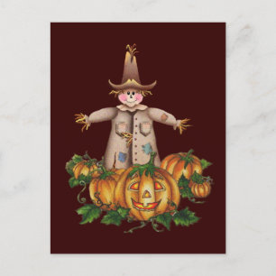 SCARECROW & PUMPKIN PATCH by SHARON SHARPE Postcard