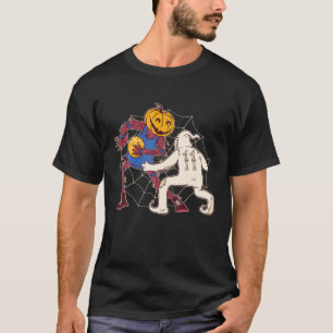 Scarecrow Pumpkin Playing Basketball With Ghost Ha T-Shirt