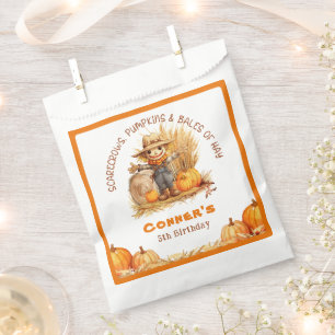 SCARECROW PUMPKINS & BALES OF HAY MODERN BIRTHDAY FAVOUR BAG