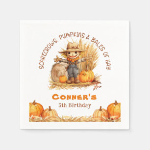 SCARECROW PUMPKINS & BALES OF HAY MODERN BIRTHDAY  NAPKIN