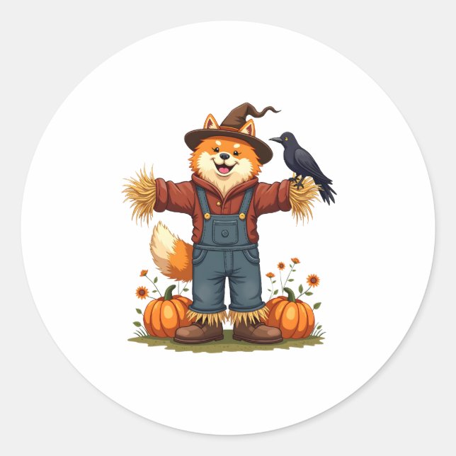 Scarecrow Samoyed Dog Classic Round Sticker (Front)