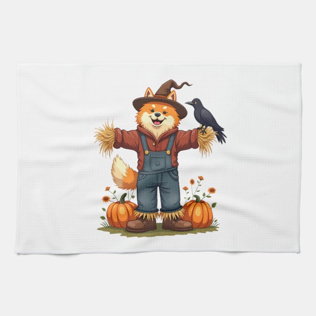 Scarecrow Samoyed Dog Tea Towel (Horizontal)