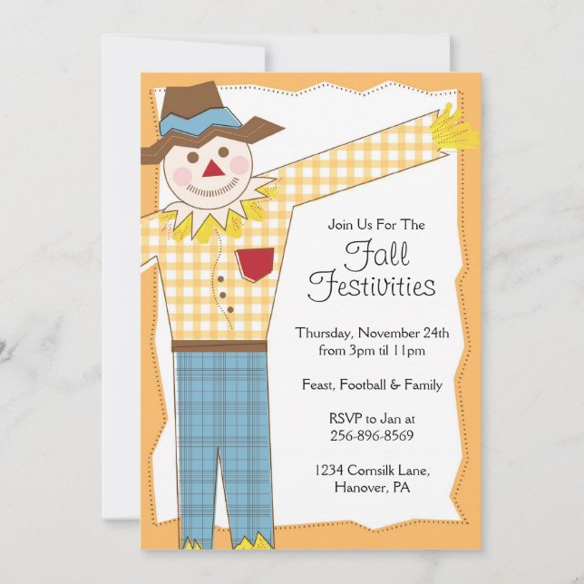 Scarecrow Thanksgiving Fall Party Invitations (Front)