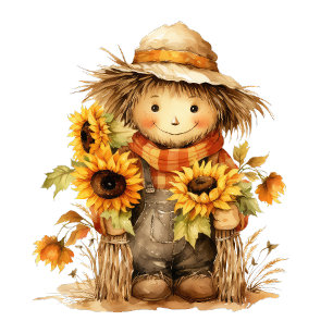 Scarecrow with Sunflower Cushion