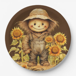 Scarecrow with Sunflower  Paper Plate