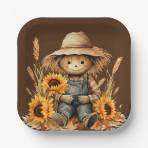 Scarecrow with Sunflower  Paper Plate