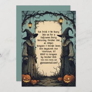 Scarecrows and Jack O'Lanterns Halloween Party Invitation