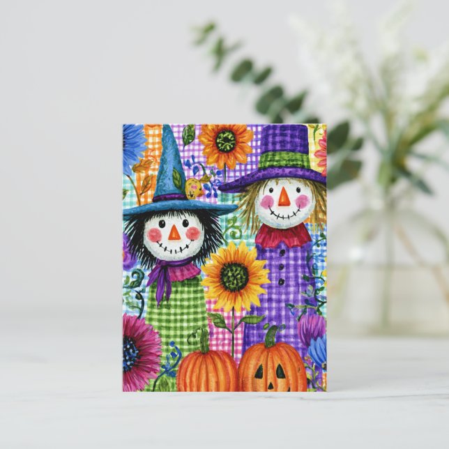 Scarecrows and Pumpkins, Halloween, Postcard (Standing Front)