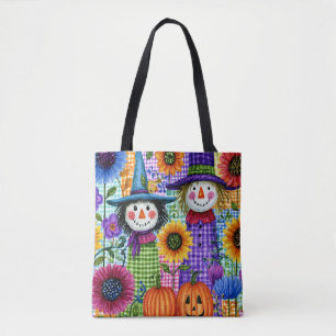 Scarecrows and Pumpkins, Halloween, Tote Bag