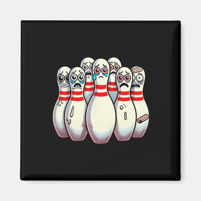Scared Bowling Pins Cartoon Fun Bowler Humourous M Magnet (Front)