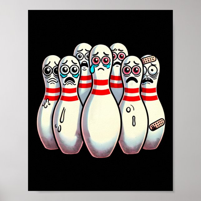 Scared Bowling Pins Cartoon Fun Bowler Humourous M Poster (Front)