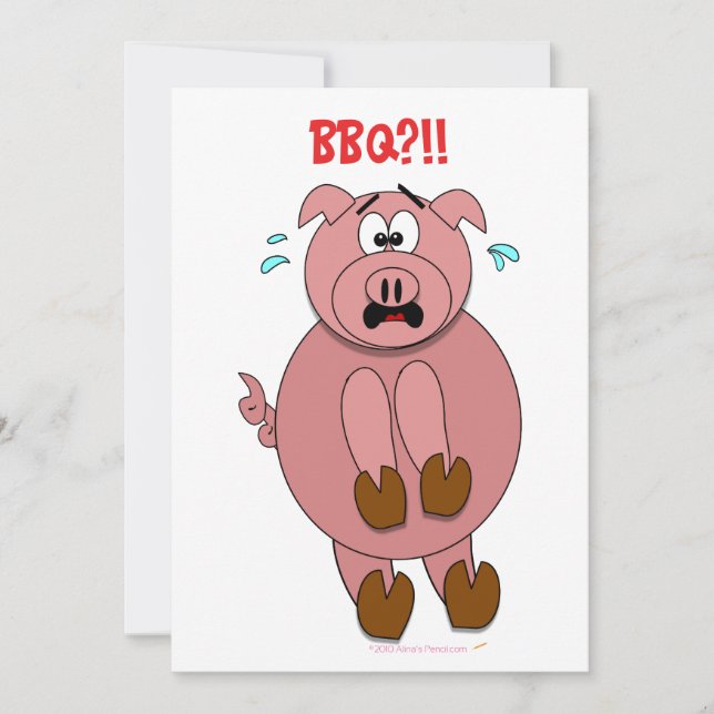 Scared Cartoon Pig Funny BBQ Party Invitations (Front)