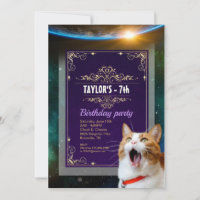 Scared Cat In Space Birthday Invitation