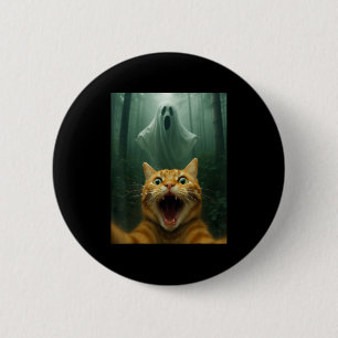 Scared Cat Selfie With Ghost _ Funny Halloween Cos 6 Cm Round Badge
