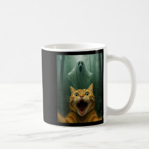 Scared Cat Selfie With Ghost _ Funny Halloween Cos Coffee Mug