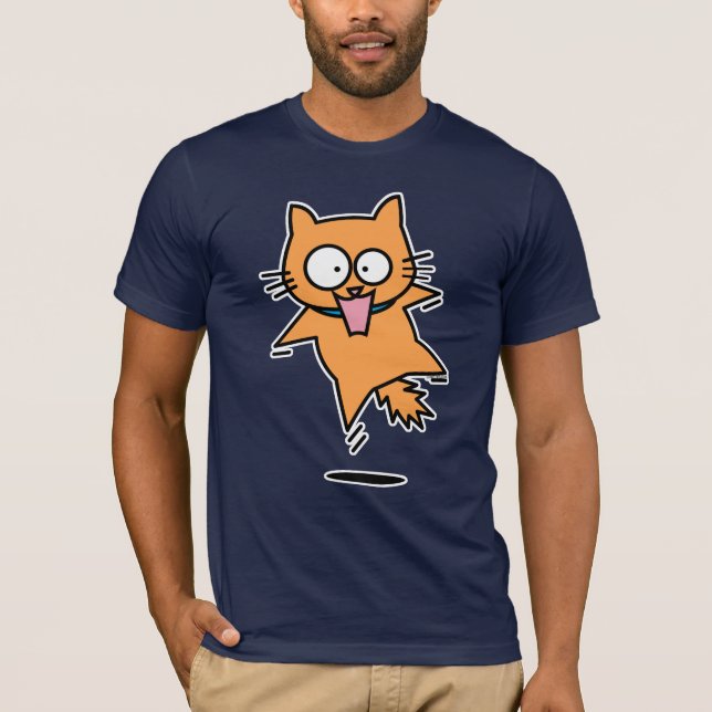 Scared cat tabby orange jump surprised nervous fun T-Shirt (Front)