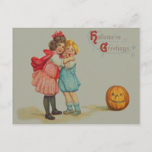 Scared Children Smiling Jack O' Lantern Pumpkin Postcard