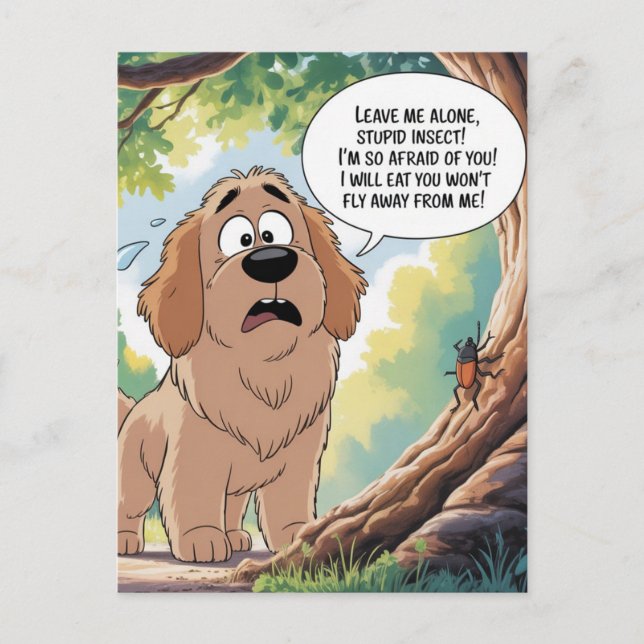 Scared Dog Funny Insect Cartoon Postcard (Front)
