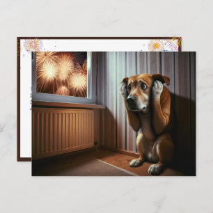 Scared Dog Watching Fireworks Postcard