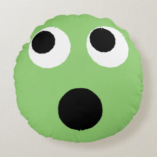 Scared Face Green Emoticon Emoji Round Pillow