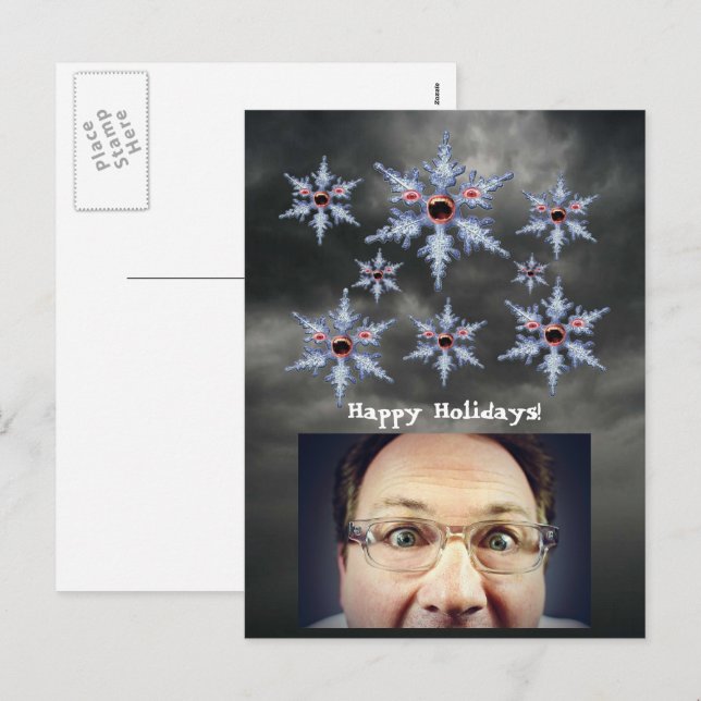 Scared Face Zombie Snowflakes Attack Happy Holiday Postcard (Front/Back)