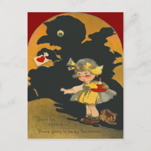 Scared Girl Puppy Dog Monster Valentine Holiday Postcard