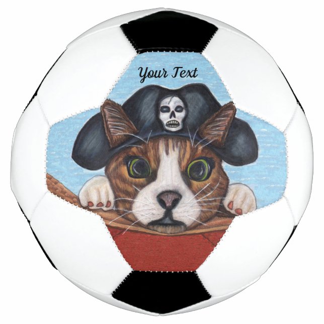 Scared Looking Cat in Pirate Hat Hanging on Boat Soccer Ball (Front)