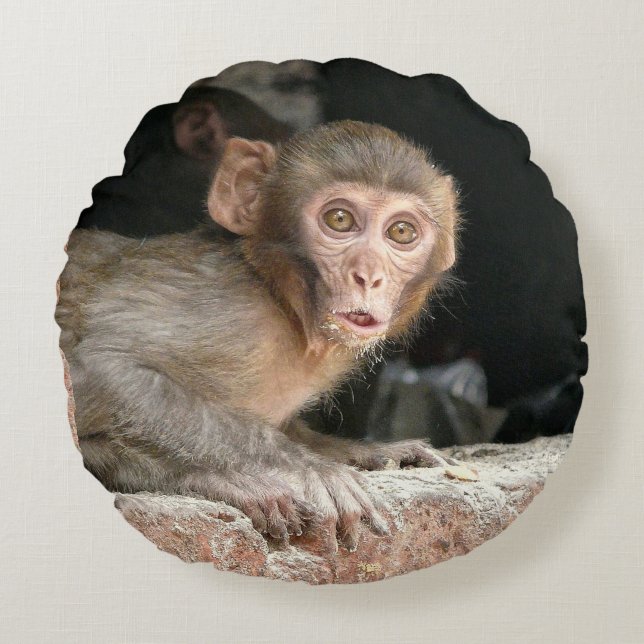 Scared monkey with big eyes round pillow (Front)