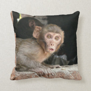Scared monkey with big eyes throw pillow