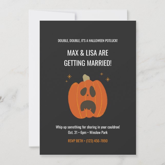Scared pumpkin simple black halloween wedding invitation (Front)