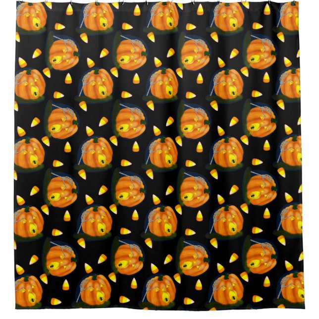 Scared Silly Pumpkin & Candy Corn Shower Curtain (Front)