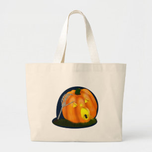 Scared Silly Pumpkin Large Tote Bag
