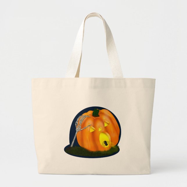 Scared Silly Pumpkin Large Tote Bag (Front)