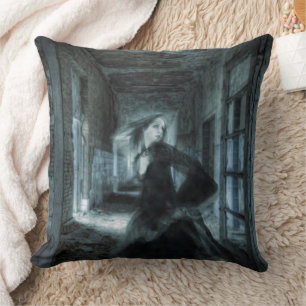 Scared Victorian Girl Ghost Running in Hallway Thr Cushion