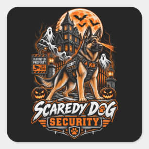 Scaredy Dog Security German Shepherd Halloween K9 Square Sticker