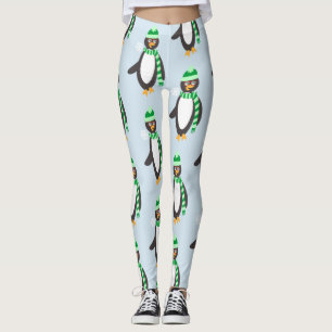 Scarf Wearing Penguin Cartoon Character Pattern Leggings