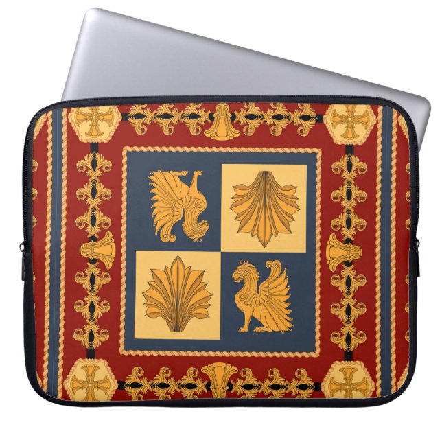 Scarf with golden sitting lions. Separate elements Laptop Sleeve (Front)