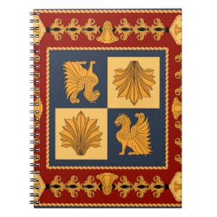 Scarf with golden sitting lions. Separate elements Notebook