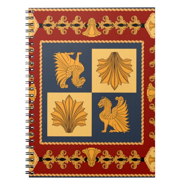 Scarf with golden sitting lions. Separate elements Notebook (Front)