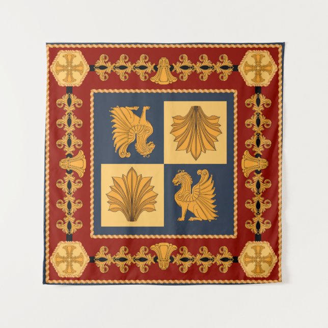 Scarf with golden sitting lions. Separate elements Tapestry (Front)