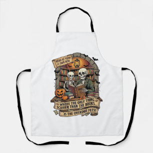 Scarier Than Books Overdue Fees Skeletons Pumpkins Apron