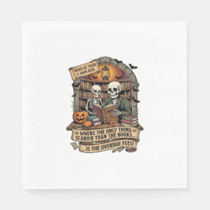 Scarier Than Books Overdue Fees Skeletons Pumpkins Napkin