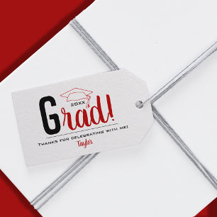 Scarlet and Black Graduation Cap Party Favour Gift Tags