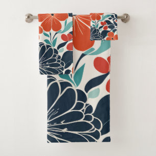 Scarlet and Black Modern Floral Tote Bath Towel Set